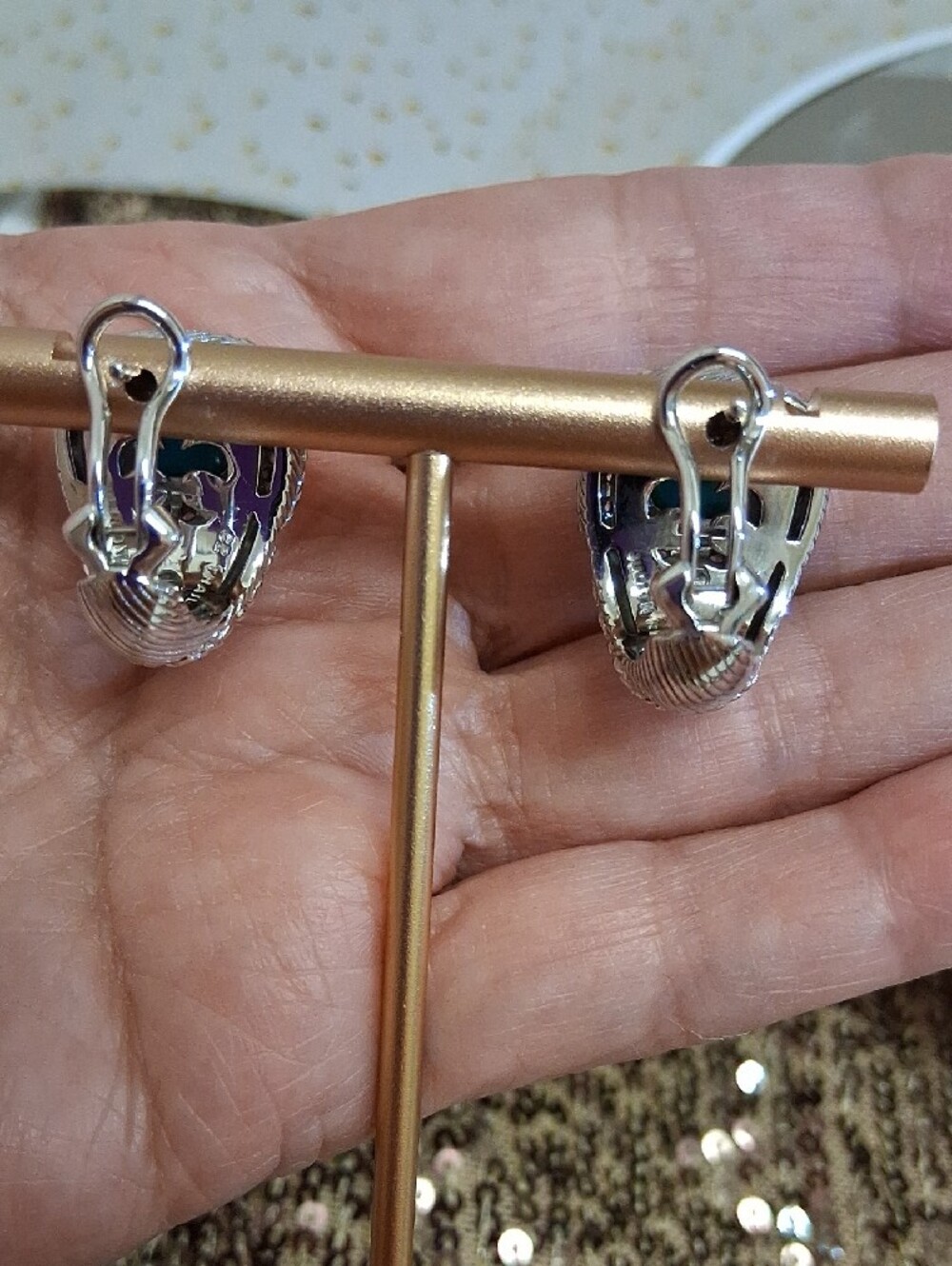 Judith Ripka Sterling Silver Earrings with Blue Turquoise Faceted Doublet Stones - Picture 3 of 13